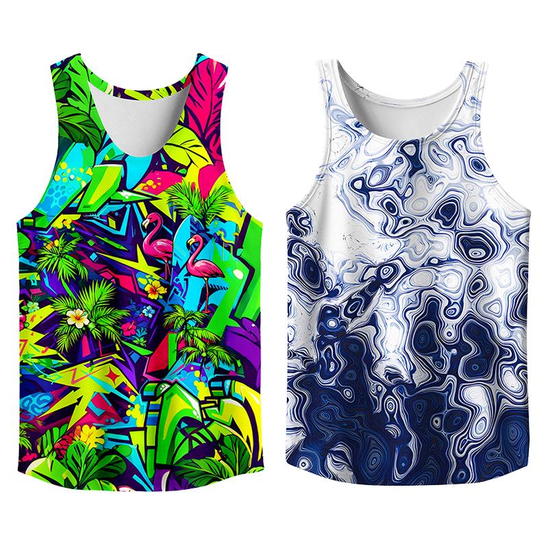 Vintage 2 Pack Oil Painting Tank Top, Trendy Menswear Funny Graphic Tees, Big and Tall Gym Workout Running Tee, Comfy Casual Sleeveless Vests