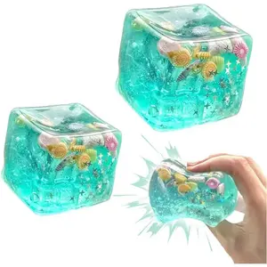 2Pc Ice Cubes Stress Balls,Ice Cubes Marine Shells Squishies Toy,Ice Cube Cube Fidget Toys ,2026 New Squeeze Ice Cube Marine Style Shells,Non-Toxic Squeeze Ball Focus Calm