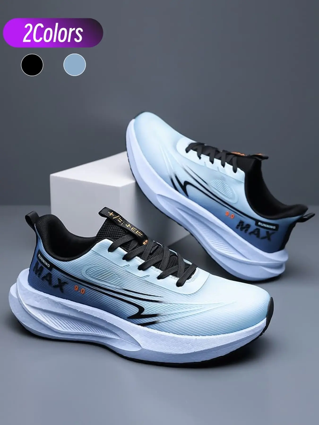 Men's Racing Style Running Shoes, Gradient Breathable Mesh Upper With High Elastic Thick Sole, Sneakers For Daily Jogging Training