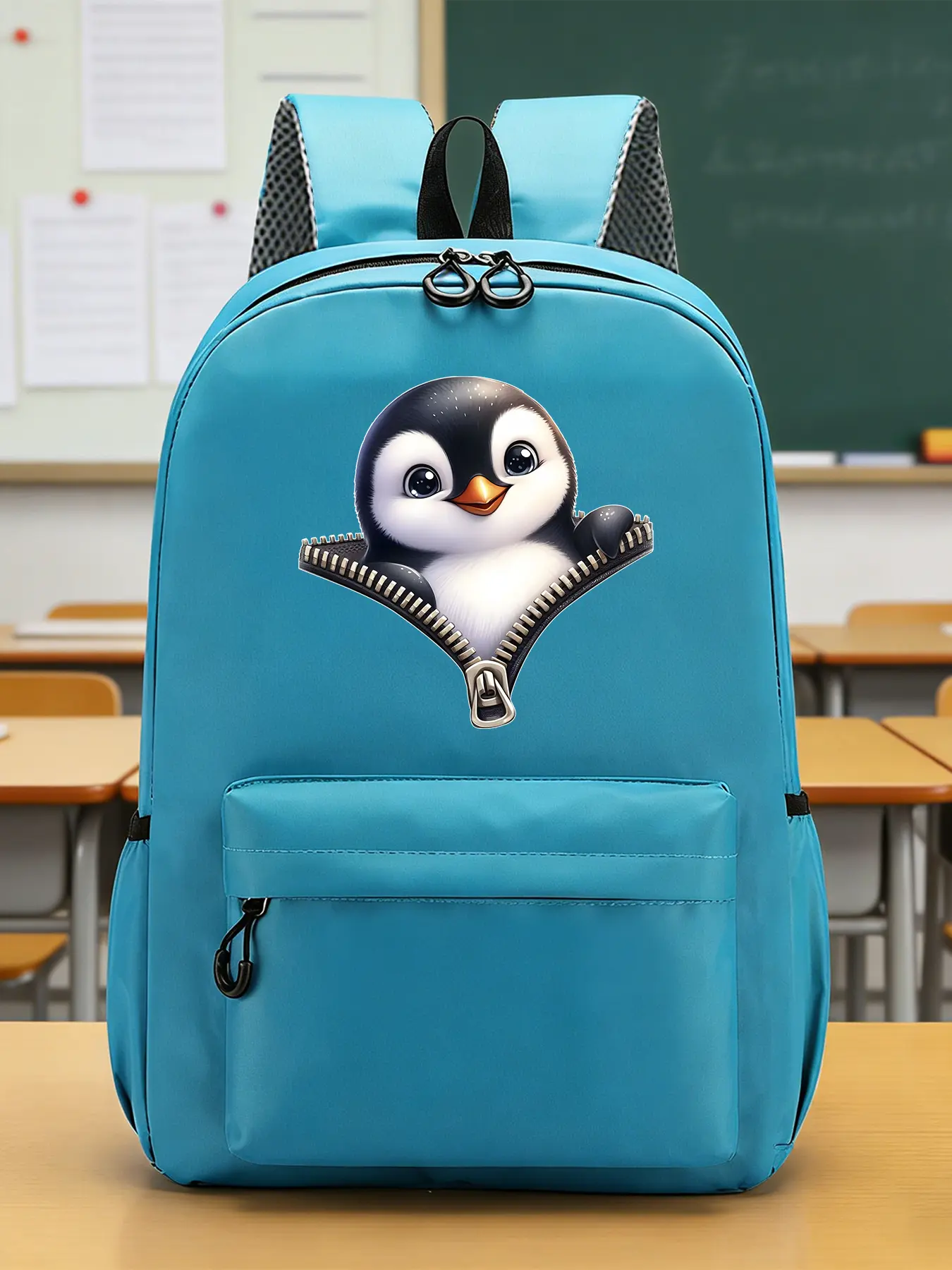 Penguin Pattern Fashion Backpacks, Casual Backpacks, Travel Backpacks, Adjustable Shoulder Straps, Zipper Closure, Separate Small Compartments, Side Pockets, Suitable for Study or Daily Commuting, An Ideal Gift.