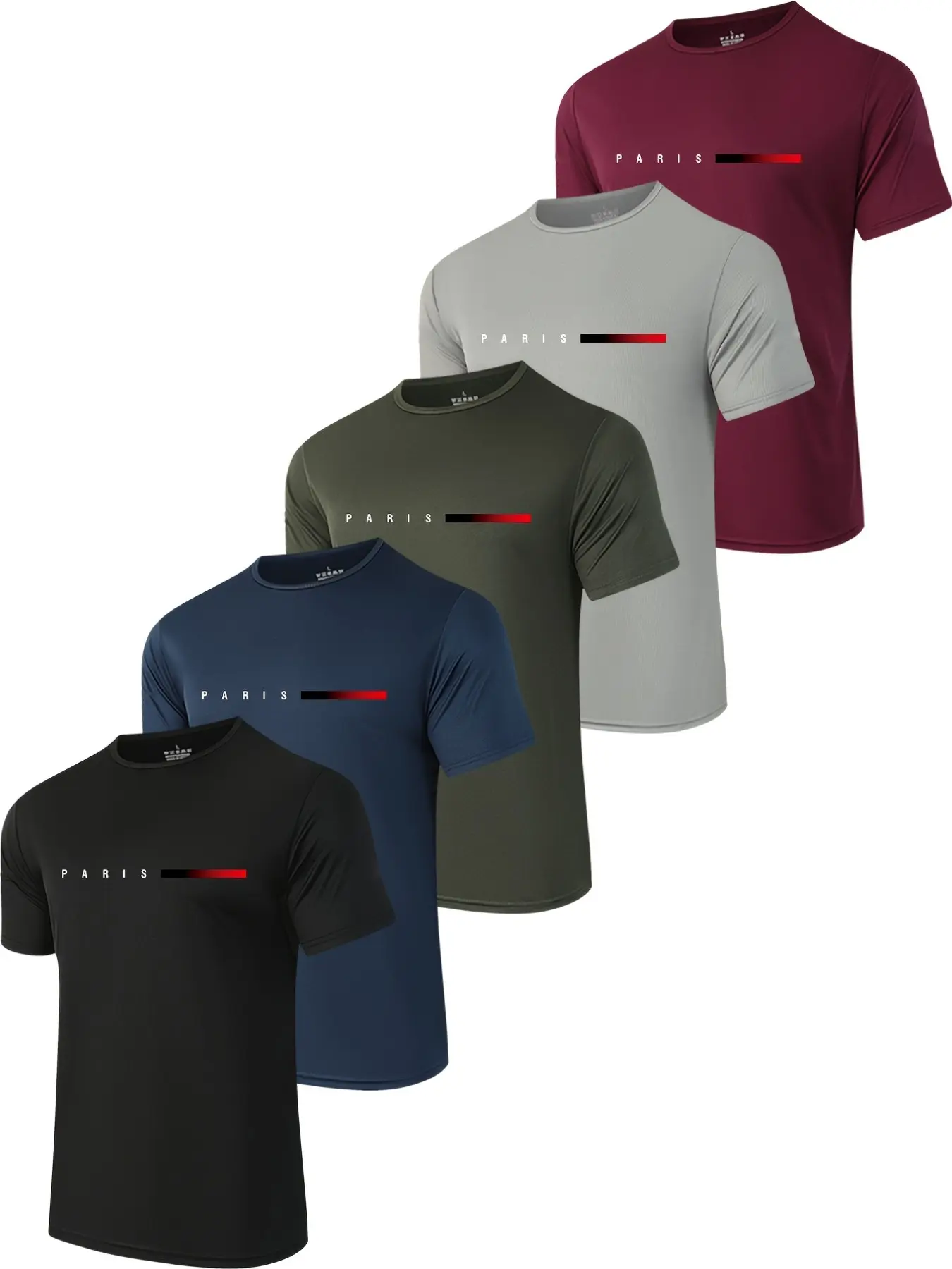 5-Pack Men's Fashion Round Neck Summer Sport T-Shirts, Quick-Dry Breathable Moisture-Wicking, Gym Daily Casual, fitness shirts, Running Outdoor Activities