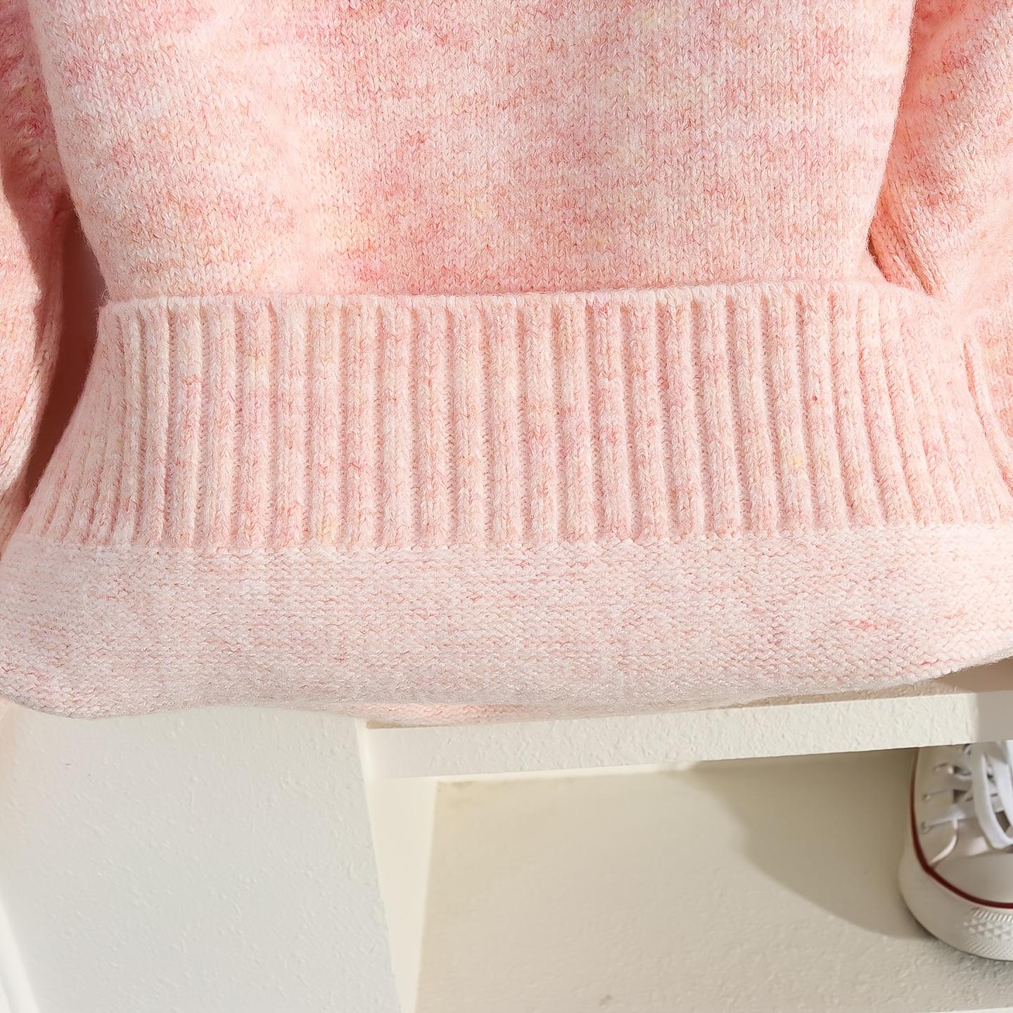 Girls' Cozy Knit Sweater - Long Sleeve Crew Neck, Geometric Pattern, Button Detail, Casual Pullover for Fall/Winter, Light Gray, Perfect for Casual Attire, Sweater Dress for Girls(Gift)11