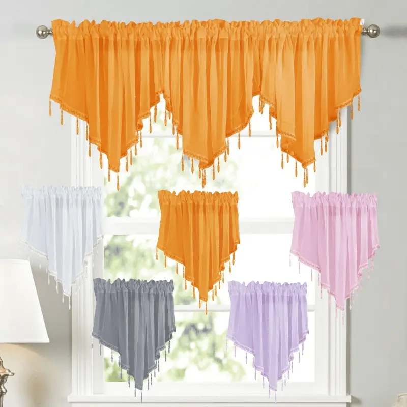 1 Pc Solid Color Sheer Curtain, Triangle Valance Rod Pocket Curtain, Sheer Kitchen Curtains, Small Window Drapes for Kitchen Living Room Dining Room Bedroom, All Season Home Decor, Festival Gift