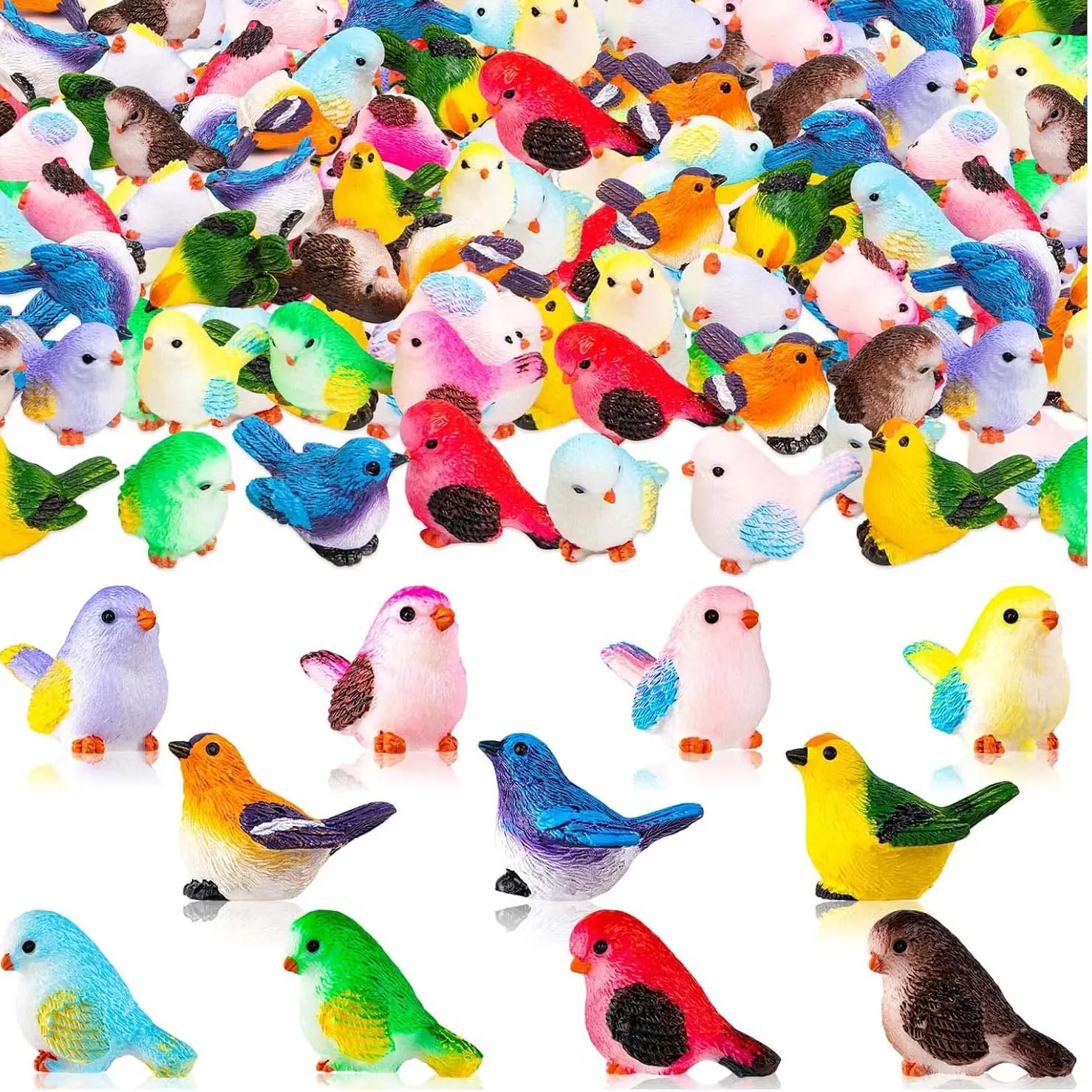 16Pcs DIY Miniature Bird Figurines, Tiny Vibrant Resin Birds for Garden Home Decor, Animal Model Statues for Craft Projects & Dollhouses