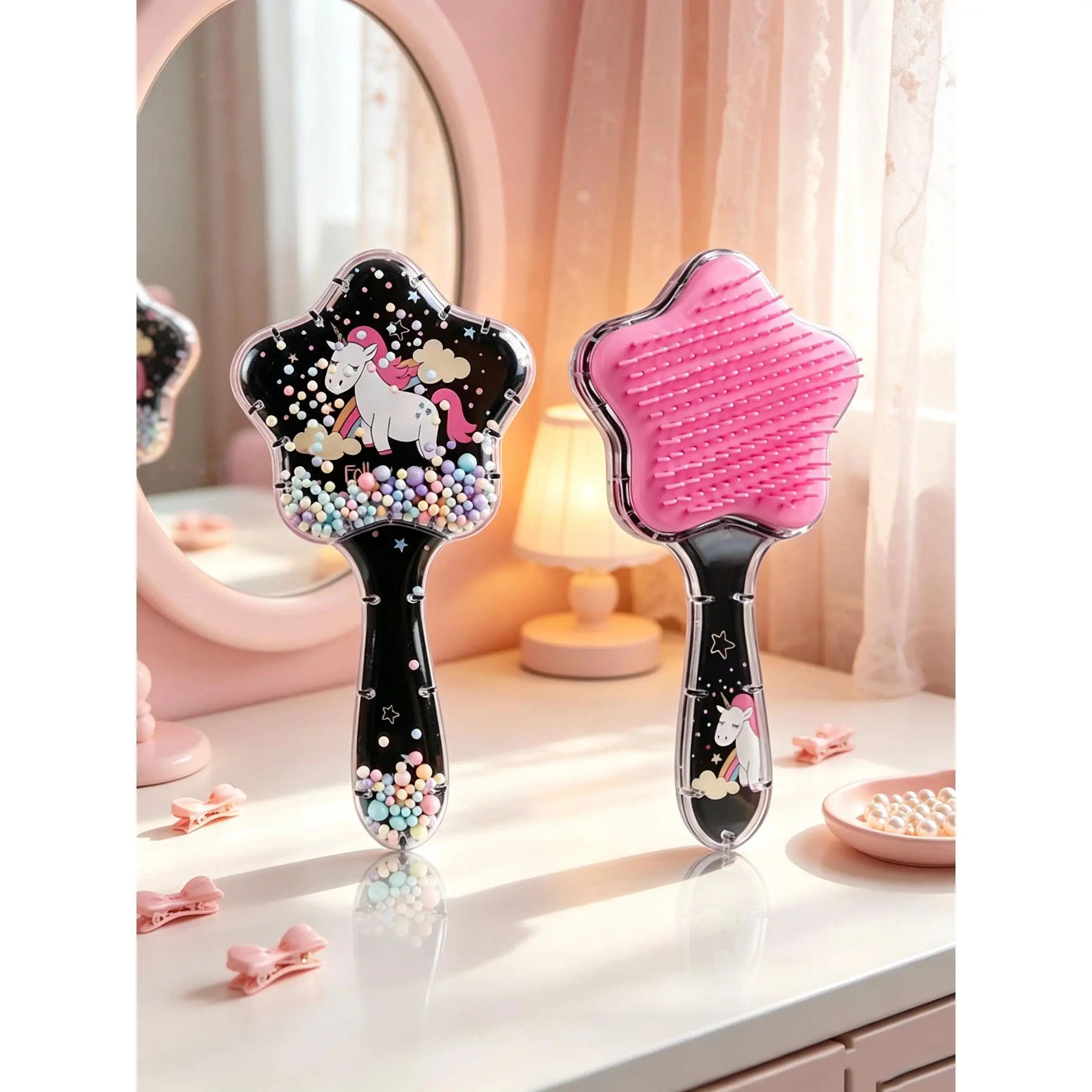 2 pcs Heart-shaped Cartoon Air Cushion Comb, Plastic Printed Comb Transparent Quicksand Detangling Massage Comb, Cute Cartoon grooms men gift new year countdown bachelorette bags