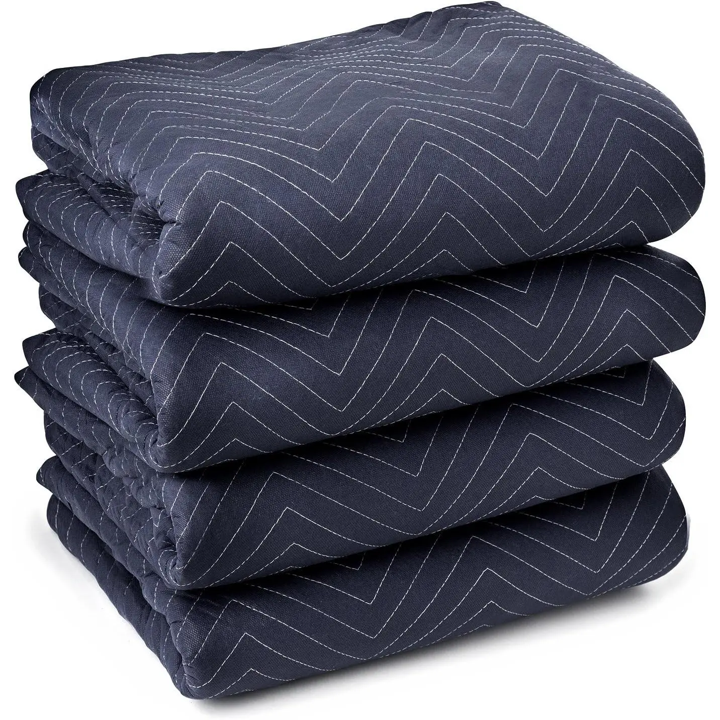 4 Moving & Packing Blankets - Pro Economy - 80" x 72" (35 lb/dz Weight) - Professional Quilted Shipping Furniture Pads Navy Blue and Black