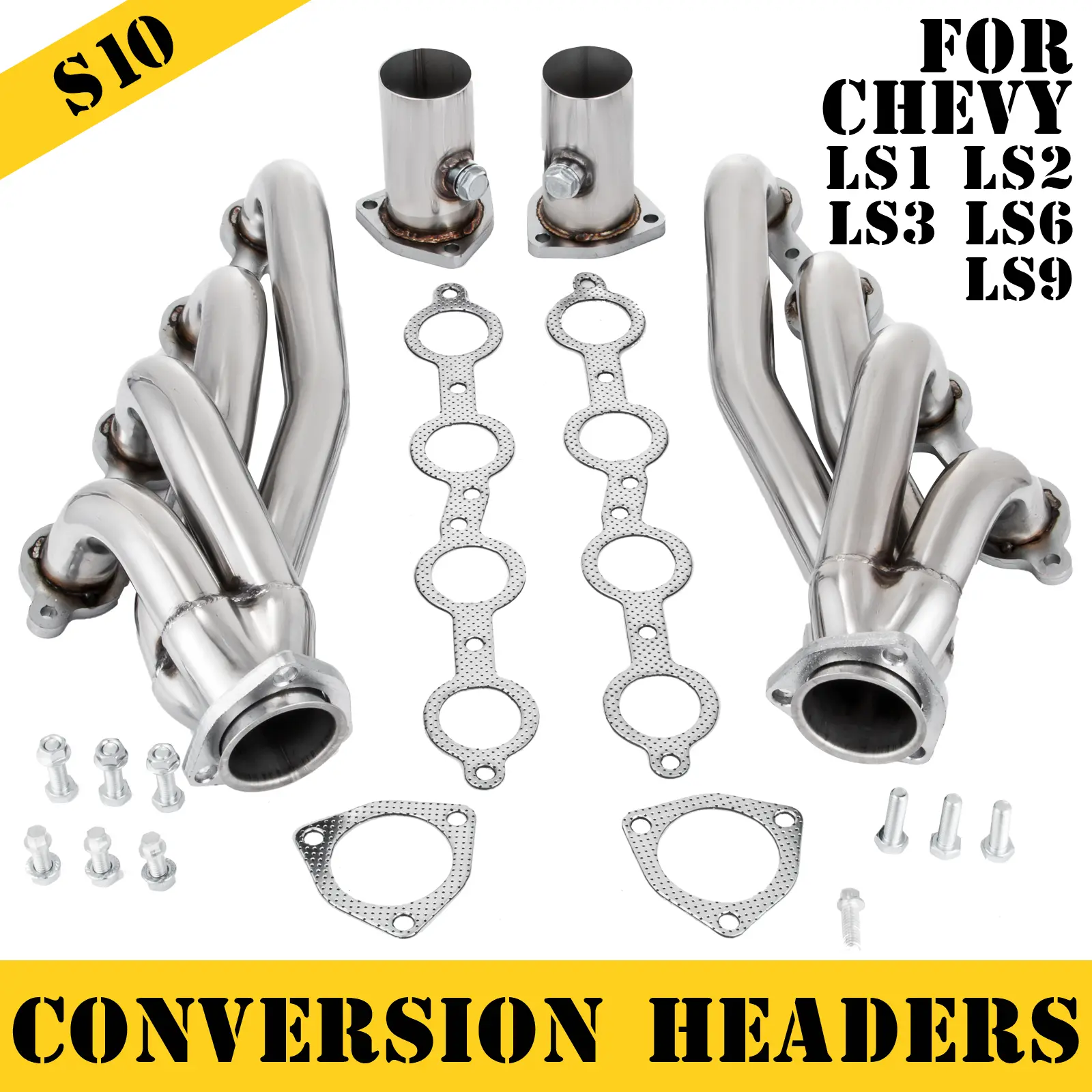 Shorty Exhaust Headers Stainless Steel LS Swap Turbo Header Set for Chevy LS1 LS2 LS3 LS6 Engine Conversion SUV Truck Car