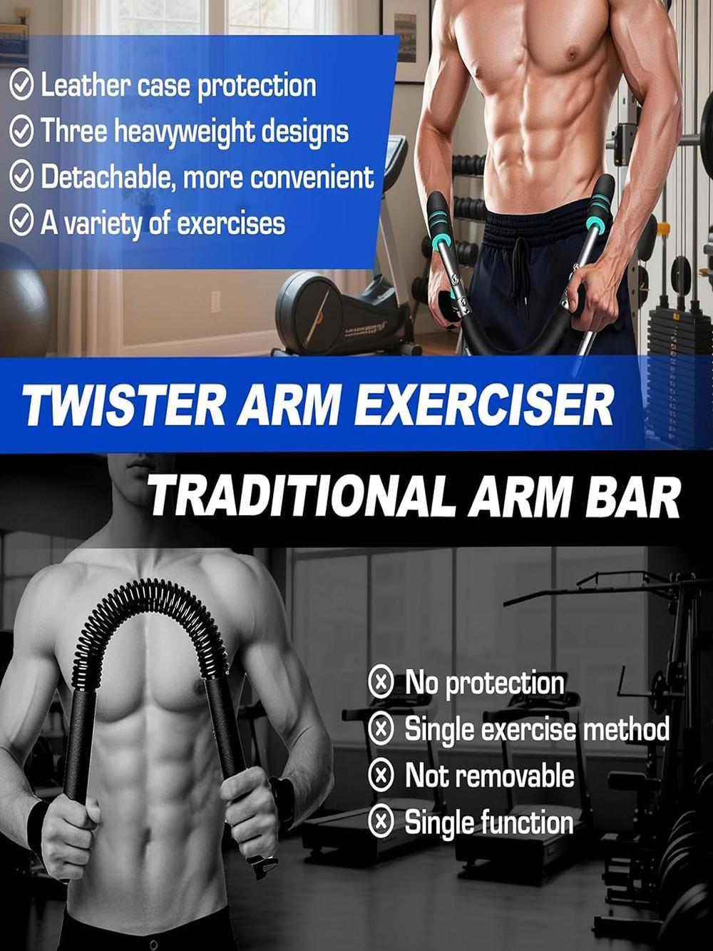 2026 New Pro 60-100lb Adjustable Power Twister Bar, Resistance Twister Arm Exerciser for Men & Women, Home & Gym Dual-Use Training Device, Detachable 2-Spring Black Edition