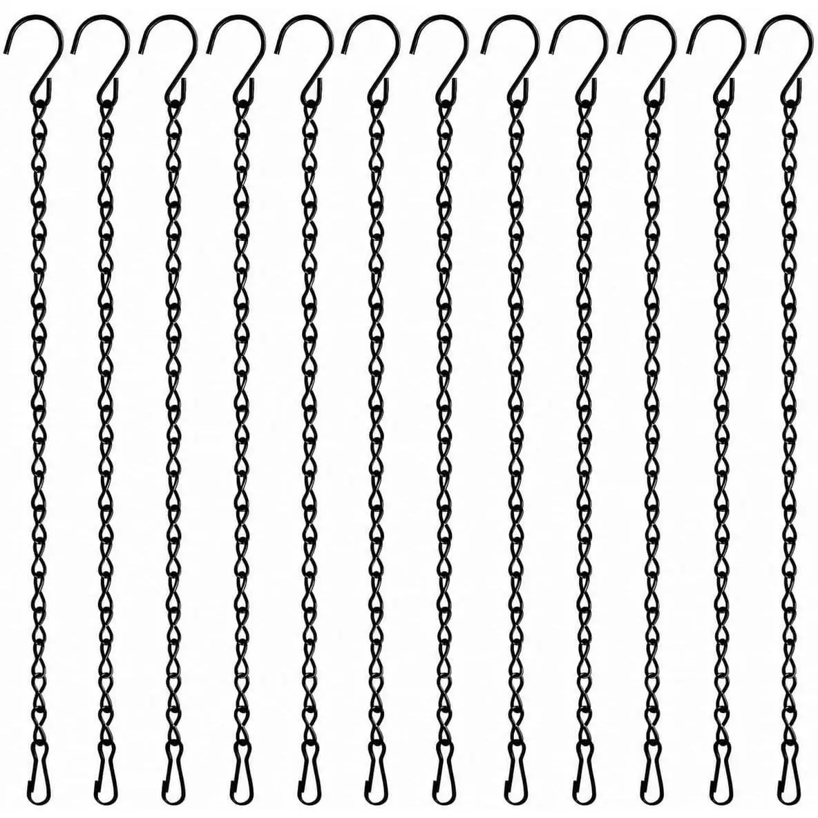 9.5 Inch Black  Chains, 12 Pack  Hangers for Bird Feeders, Planters, Lanterns, Wind Chimes, Baskets, Billboards & Outdoor Ornaments – Includes S-Hooks & Clips