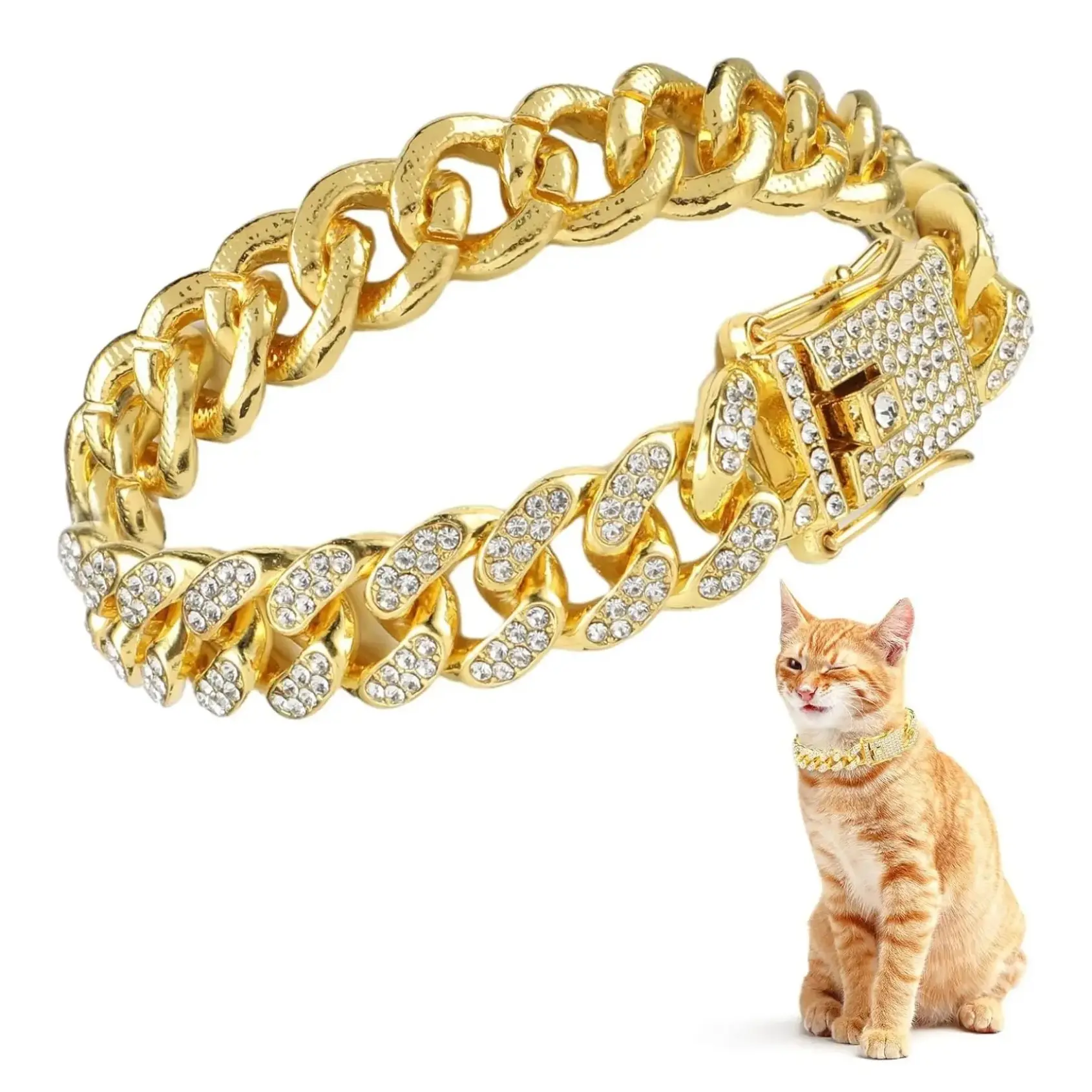 Jewelry-Inspired Cuban Link Style Polyester Pet Collar - Secure Buckle, Durable Construction, Chic Look, Safe Walks, All Seasons Wear, Everyday Wear, Christmas Great Gift Idea for Small-Medium Dogs