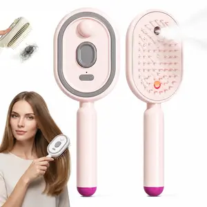 1 PC 2026 New Electric Steam Brush for Hair, Upgrade Rechargeable 3 in 1 Self Cleaning Hair Brush with Water Spray, Electric Spray Air Cushion Massage Comb for Long Short Hairs Frizz Control No Essential Oil Included [Non straight hair】