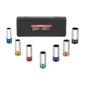 VEVOR Lug Nut Impact Socket Set, 1/2 inch Drive Metric 6-Point Deep Socket Set, 7 Total Lug Nut Sizes 17/19/21/22/23/24/27mm, CR-MO Steel Wheel Socket Set with Storage Case, for Auto Repair