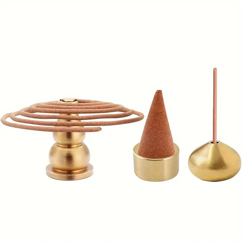 3pcs Metal Incense Holders - Multi-Style for Cone, Coil & Stick Incense, Elegant Fragrance Burners for Meditation, Studio Decor (No Refills Included), Aroma, Scent