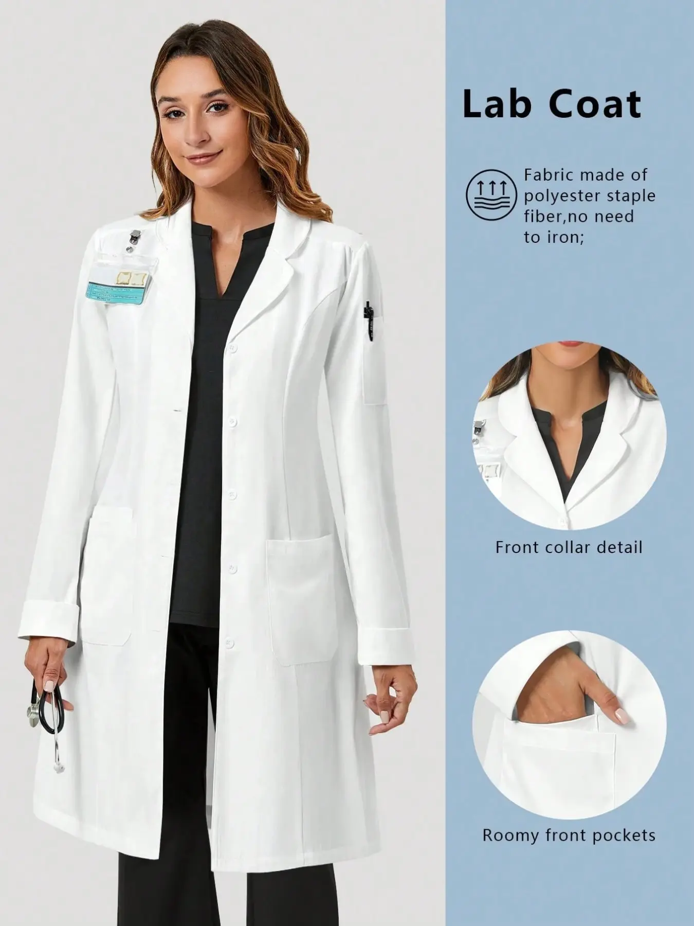 Women's White Lab Coat Medical Doctor Coat Long Sleeve Healthcare Workwear with Large Pockets Comfortable Loose Fit Professional Uniform