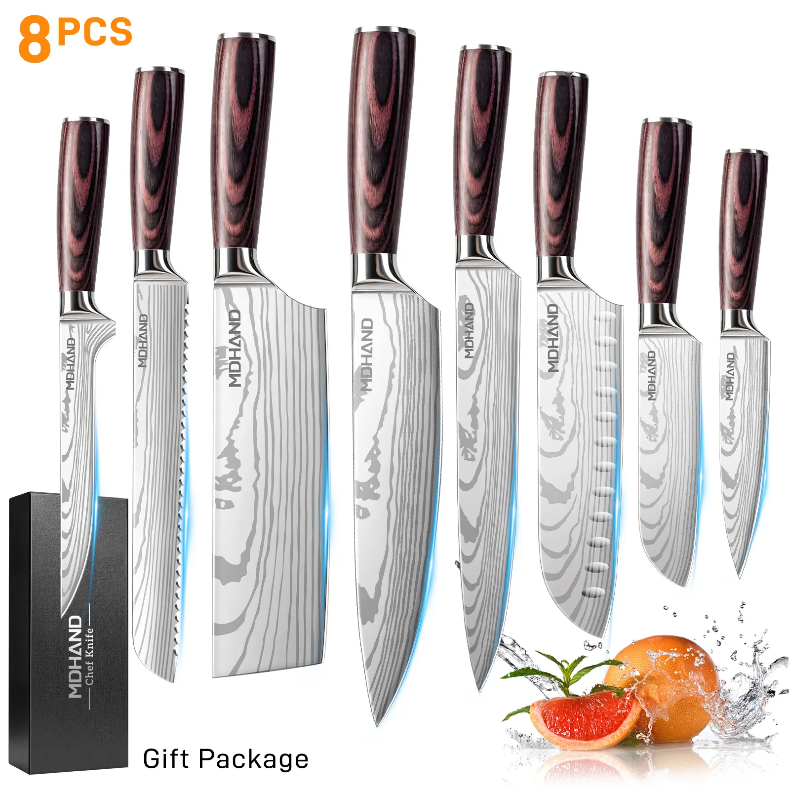 Multi-Size 5/8-Piece Knives Kitchen Set, Professional High Carbon Stainless Steel Chef Knife with Damascus Blade, Pakkawood Handle, Ultra Sharp for Vegetable Meat, Ideal Gift