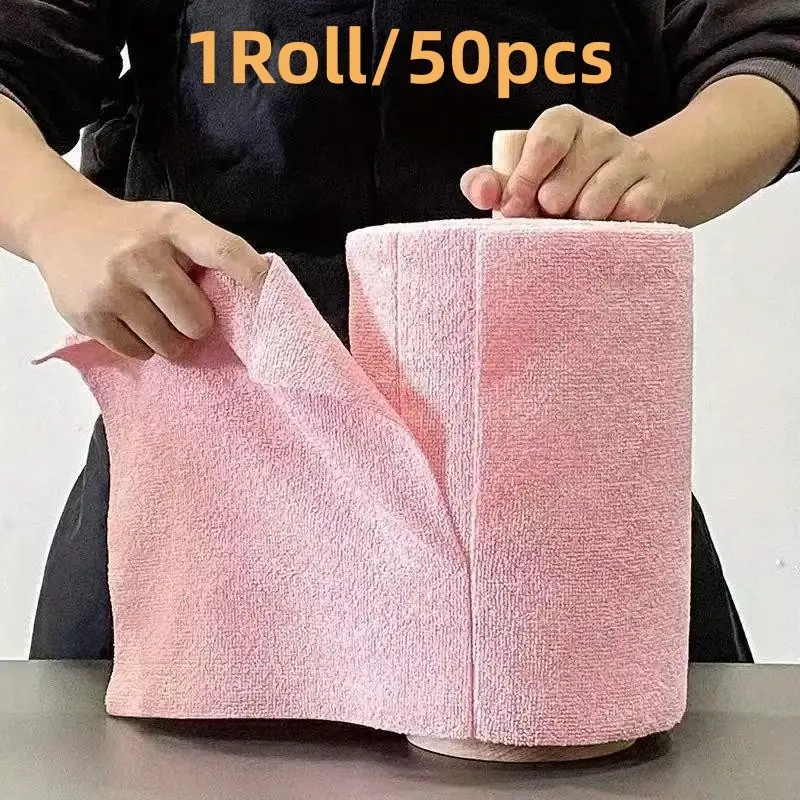 1 Roll 50pcs Reusable Microfiber Cleaning Cloths, Hand Tearable Absorbent Kitchen Towels, Multi-Use Durable Cloth for Home Cleanliness, Microfiber Cleaning Rags