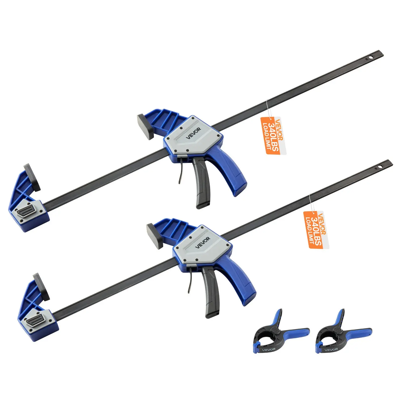 VEVOR Bar Clamps for Woodworking, 2-Pack 24 inch One-Handed Clamp/Spreader, Quick-Grip F-Clamp with 340 lbs Load Limit, Premium Plastic and Carbon Steel, for Woodworking Metal working, Blue  Black