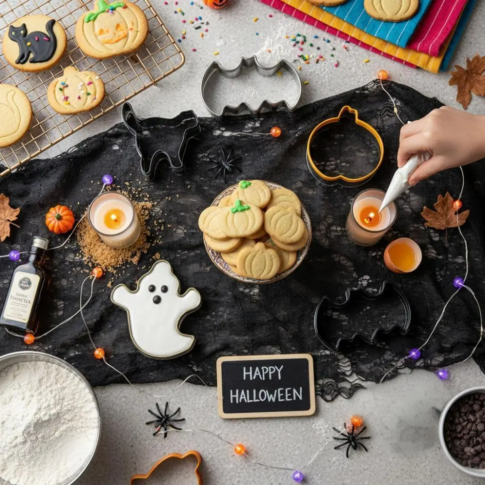 Halloween Cookie Cutter Set, 4-Piece PVC Edge, Food-Grade Stainless Steel, Ghost Pumpkin Bat Cat Shapes, Perfect for Baking, Parties