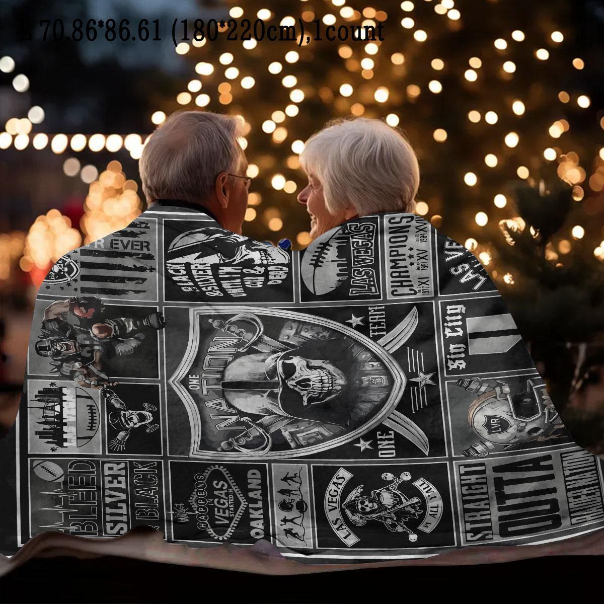 Oakland Raiders Pattern Slogan Print Blanket, Soft Comfortable Throw Blanket, Warm Napping Blanket for Home Office Travel Camping