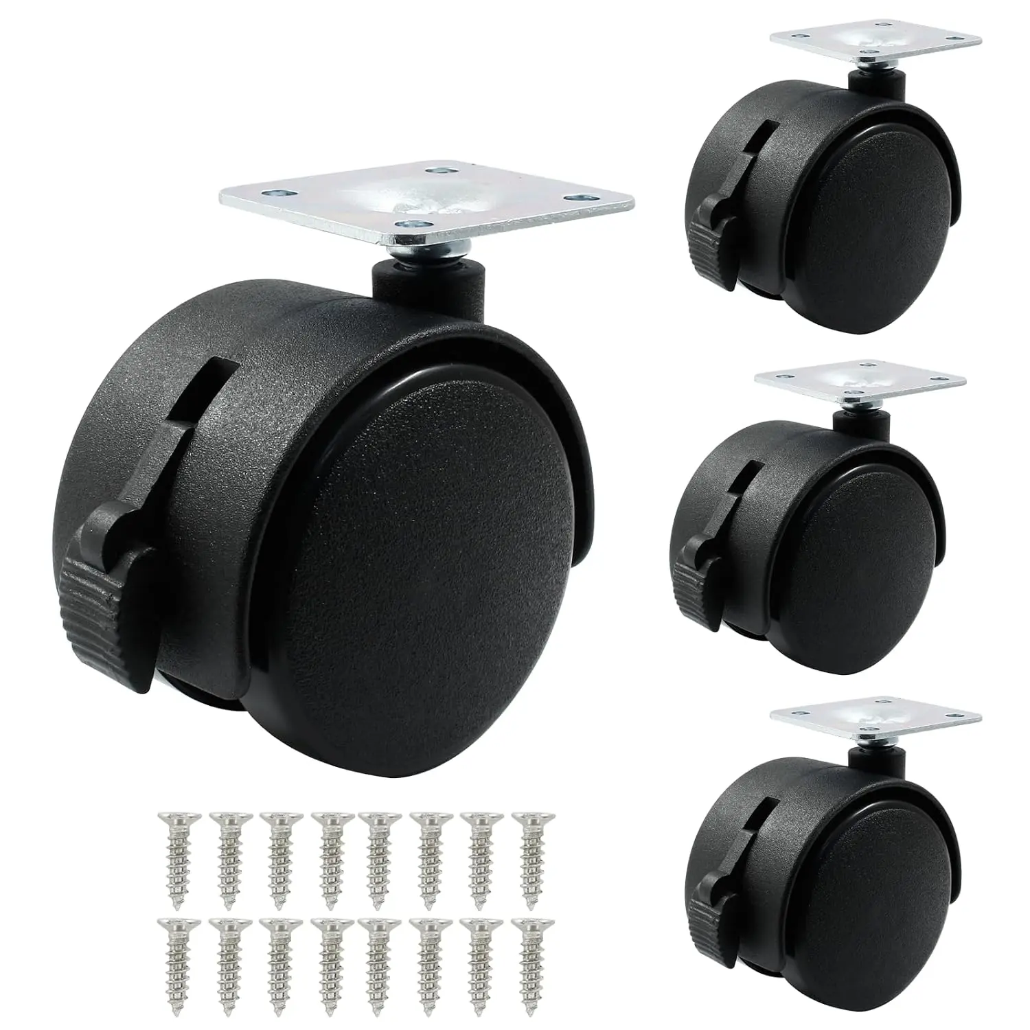 4 count 2 Inch Swivel Caster Wheels, Black Nylon Plate Caster Wheels with , Heavy Duty Swivel Plate Casters Wheel  for Furniture, Cart, Cabinet, Shelf