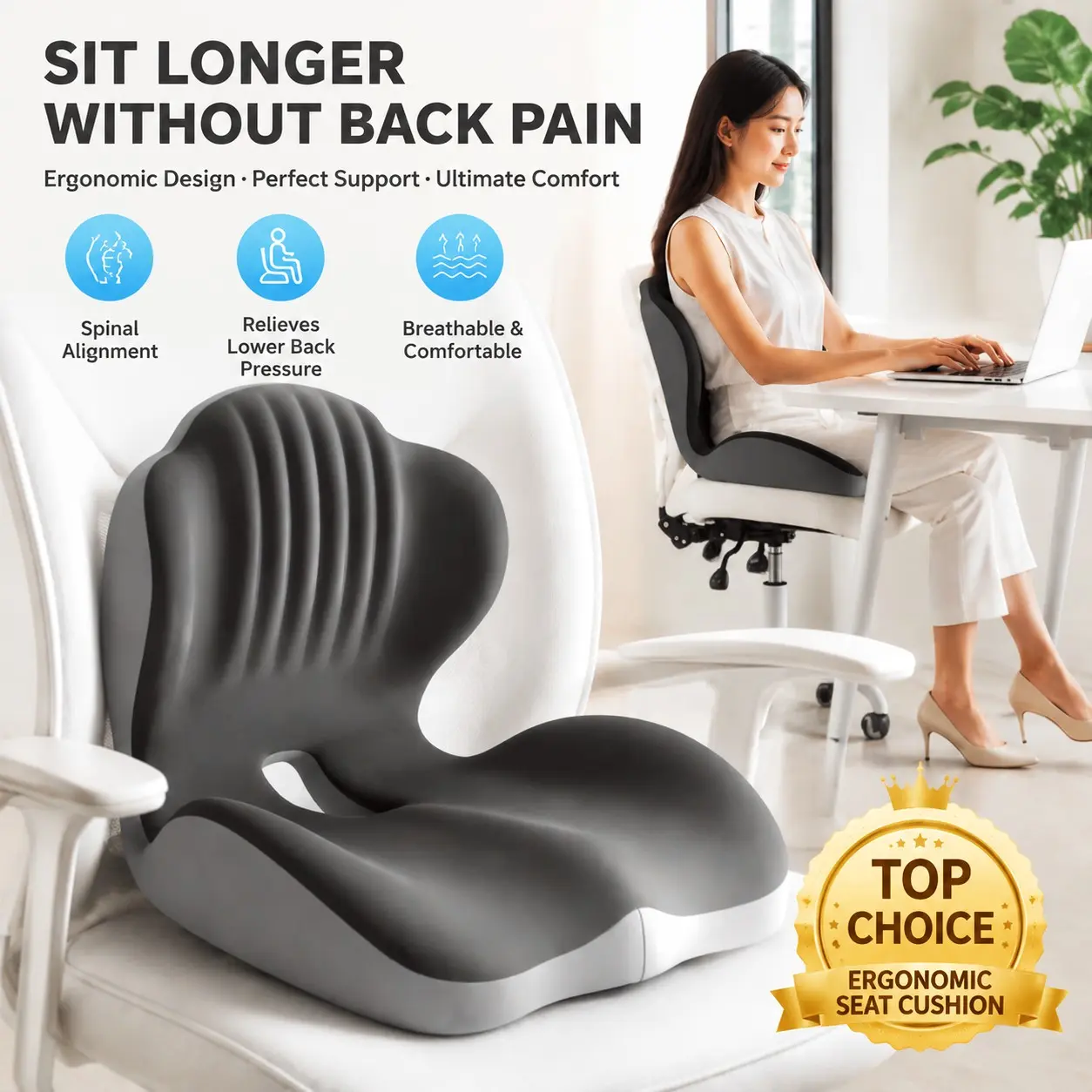 【2027 New Ergonomic One-Piece Memory Foam Seat Cushion】 - Lumbar Support Pillow, Wedge-Shaped Pillow, Reading Pillow. Suitable for office chairs, cars, gaming, and prolonged sitting, enhancing comfort, Back Pain Relief.