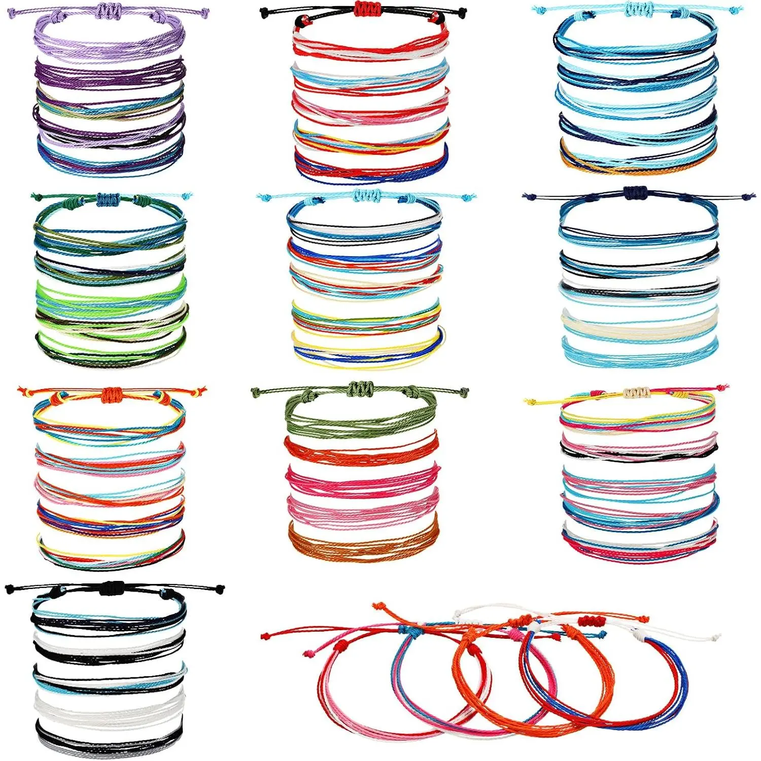 50 count Friendship String Bracelets Bulk Woven Bracelet Beach String Bracelets for Women Summer Adjustable   Boho Surfer Bracelet Bohemian Wrist Cord for  Party
