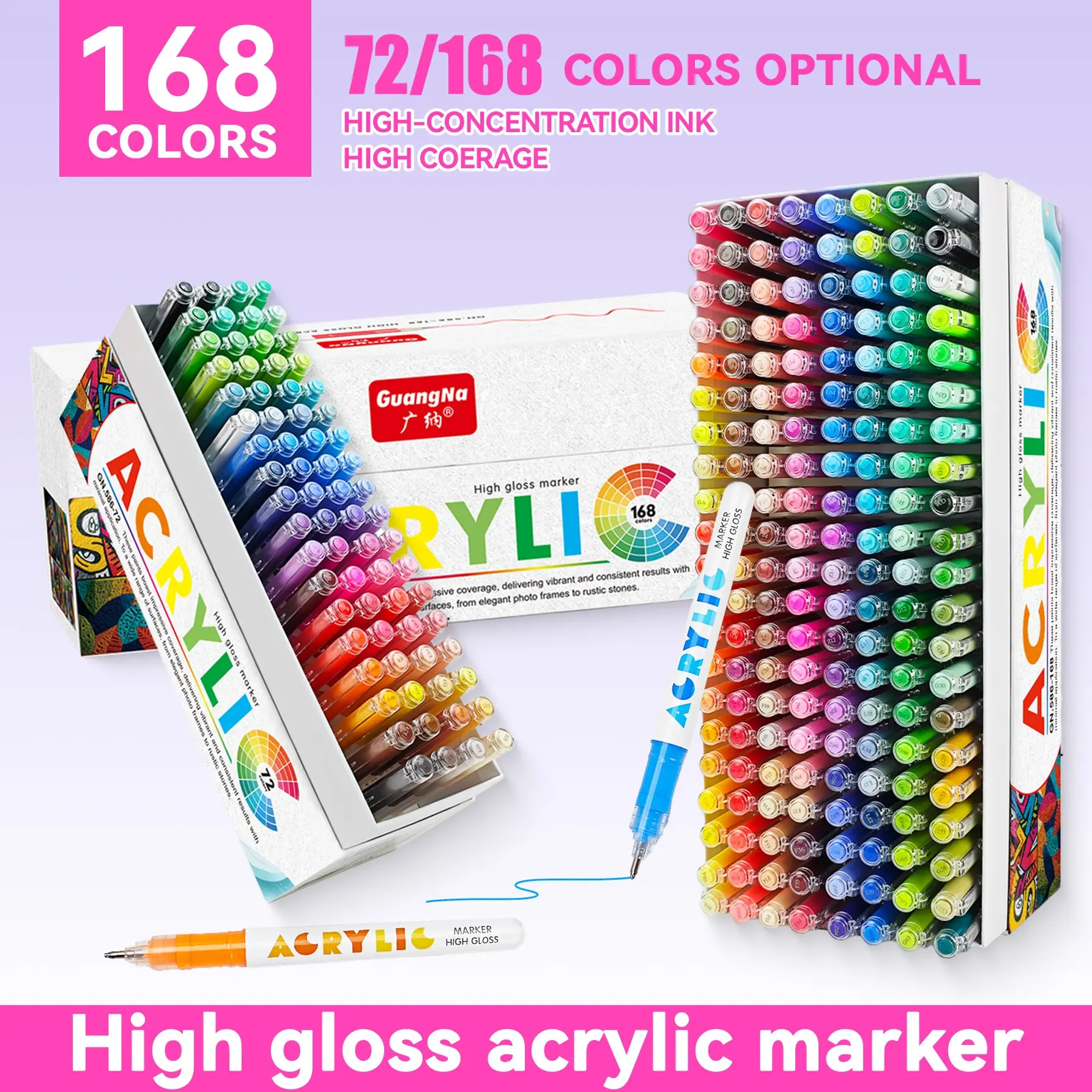 72-168 Color Highlighter Marker Set, Acrylic Gel Pen Kit, 1.0 Hard Tip, High Visibility, Gradient Design, DIY Art Supplies, Gift Set, Art Drawing Supplies