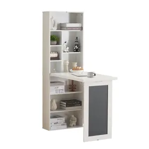 [Bellemave] Fold-out Convertible Writing Desk, Wall Mount Table Cabinet with Blackboard and Storage Shelves, Space-Saving Murphy Desk for Home Office Living Room Bedroom