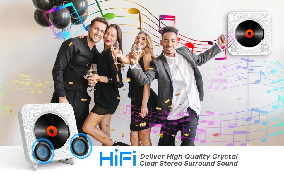 Wall Mounted CD Player with LCD Screen & Remote Control - Play CDs, Bluetooth, FM Radio, USB Drive| Home Audio Entertainment System