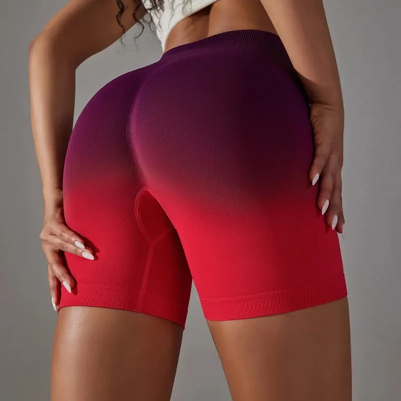 Gradient Seamless Yoga Shorts Women Shorts Waist Hip Lift Breathable Shorts Fitness Workout Running Push Up Shorts,back,pocket,,cycling,,2-in-1,footy,huipil