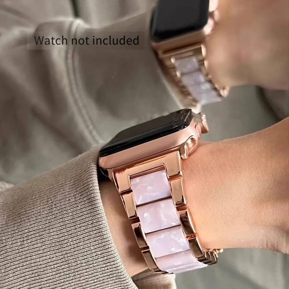 Resin Metal Chain Band for Apple Watch Series 11 10 9 8 7 6 5 4 3 2 1 SE  41mm 40mm 44mm 45mm 46mm 42mm 38mm 49mm Stainless Steel Bracelet Strap for Men Women