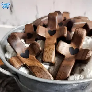 Portable Wood Pocket Cross Fidget Charm - 2 x 1 x 0.75 in Lightweight Anxiety Relief Handheld Tool, Inspirational Encouragement Christian Faith Gift for Easter, Baptism (Bag Accessory)
