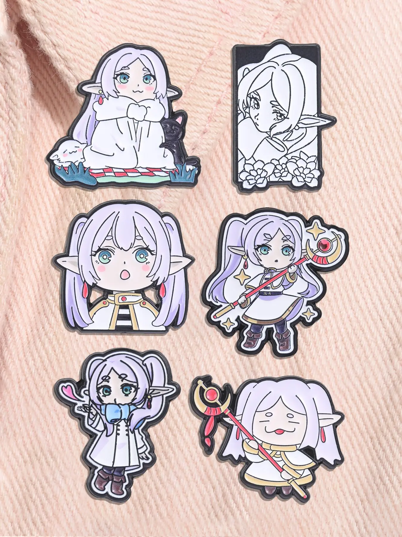 6-Piece Anime Character Enamel Brooch Set, Fairy Wizard Magic Staff Alloy Brooch Pin, Lapel Pin, Fashion Jewelry Accessories, Casual All-Season Wear