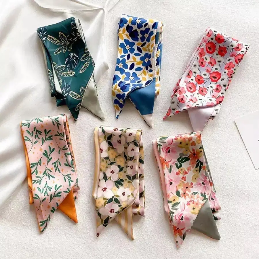 Women's 6-Pack Floral Graphic Rayon-Polyester Flower Scarves - Bandana Wrap, Floral Shawl, Hair Bands for Hairstyles, Handbag Accessories, Office Casual Outfits, Light Allday Wear, Flower Scarf, Lightweight, For Women, Multiple Uses, Vibrant Flowers
