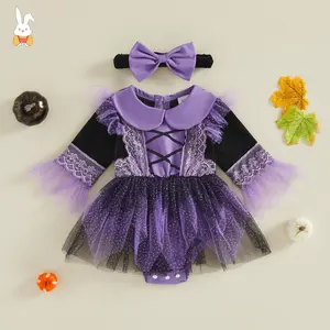 Newborn Baby Halloween Costumes Witch Costume Doll Collar Tulle Romper Dress Tutu Skirt Infant Halloween Costumes