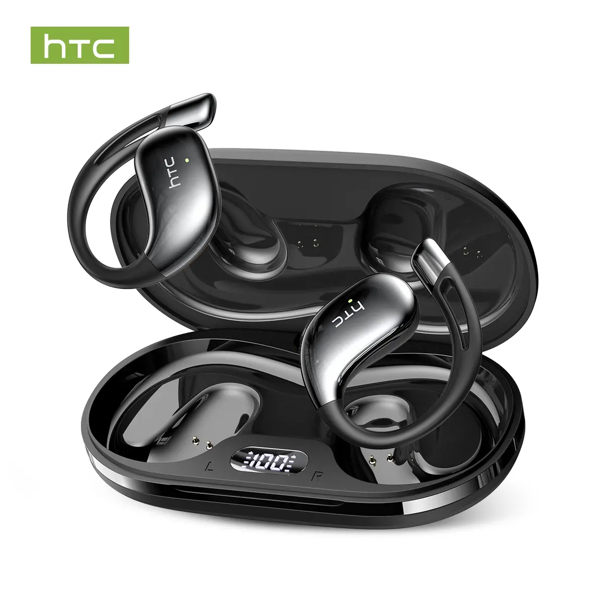 HTC NE57 Wireless Earbuds Earphones with App Support, Real-Time Translation, Translator Earbuds, Bluetooth 6.0 Compatible, LCD Display, Fast Charging, IPX5 Waterproof, Compatible with Android and iOS Devices, TWS Wireless Earbuds #GLOBAL PICKS