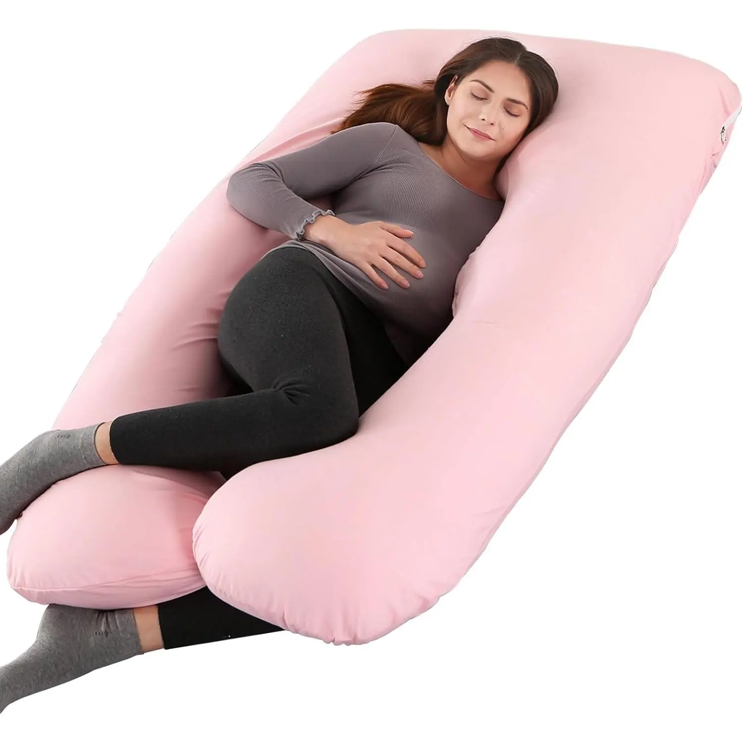 Pregnancy Pillow, 57 Inch U Shaped Maternity Full Body Pillow for Sleeping, Support for Women with Hip, Leg, Back Pain, Washable Jersey Cover, Gift for Pregnant Women (Pink)