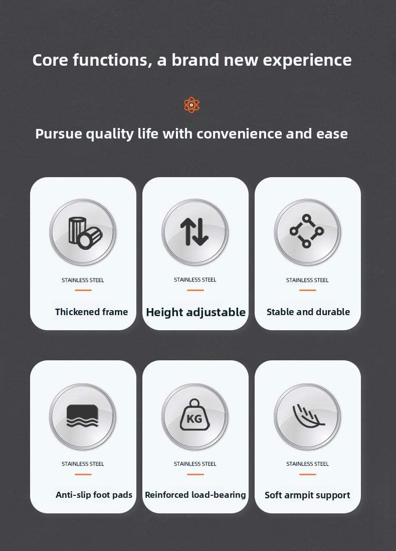 Manufacturer wholesale multi-level adjustable telescopic underarm crutches, single-section aluminum alloy stainless steel crutches, walking aids