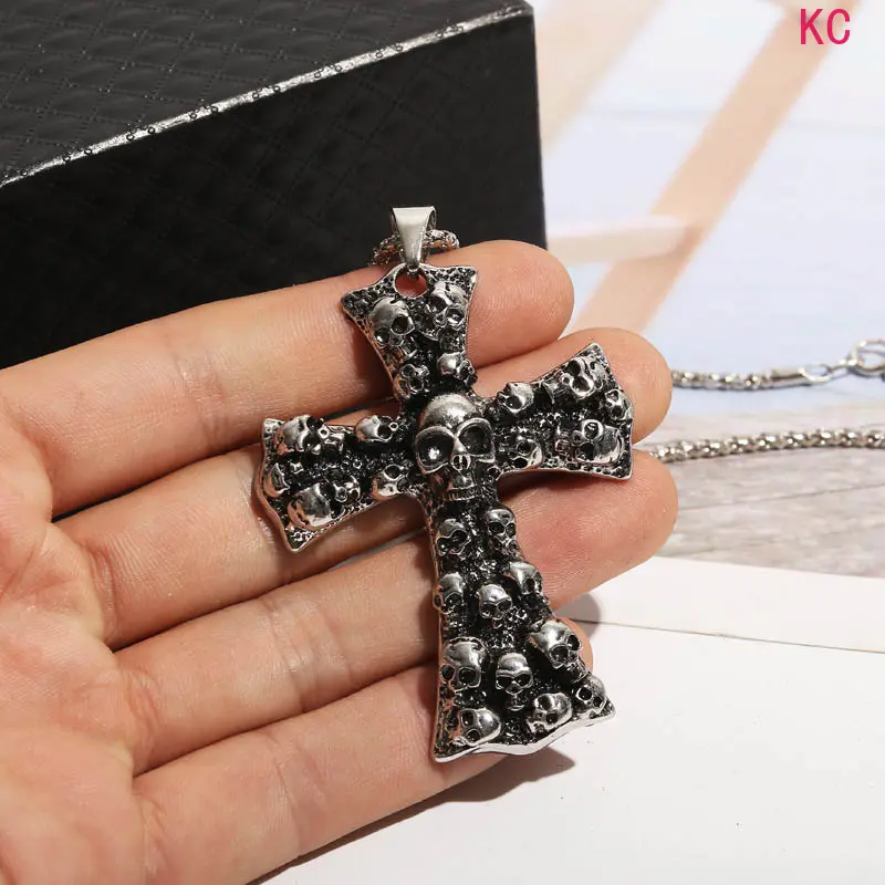 Skull And Cross Pendant Necklace, Dark Punk Versatile Neck Jewelry For European And American Daily Street Fashion Matching