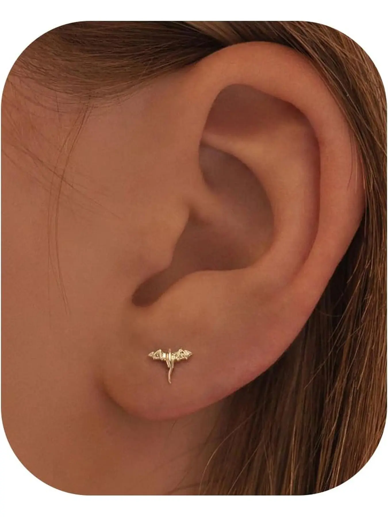 1pair Flat Back Earrings - Golden Tiny Dragon Flatback Stud Earrings for Women Jewelry