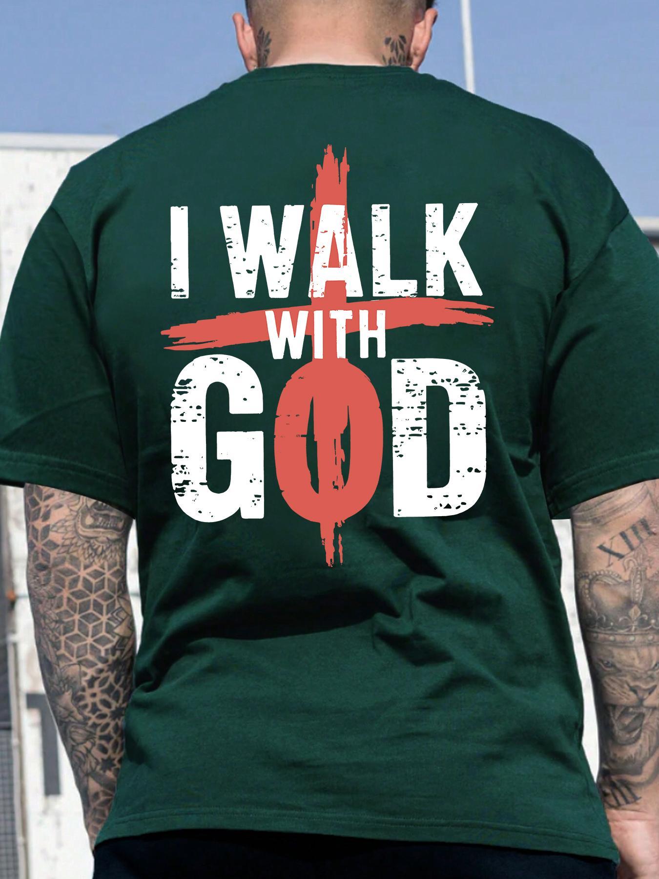 Men's Letter & Cross Print Round Neck Tee, Casual Style Tee, Regular Fit Casual Short Sleeve Crew Neck T-shirt for Summer, Men's Top for Daily Wear, Casual Comfy Streetwear