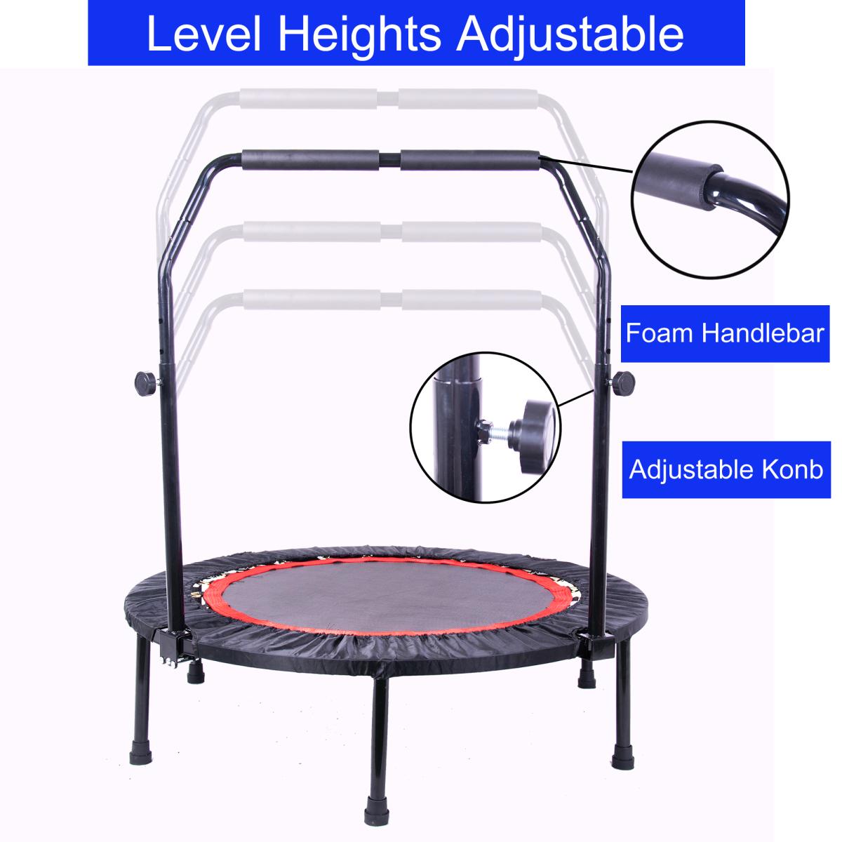 [Fahuac] Foldable Mini Trampoline 300LBS Capacity - 28 Spring Fitness Rebounder with Adjustable Foam Handle, Portable Exercise Trampoline for Home Gym.