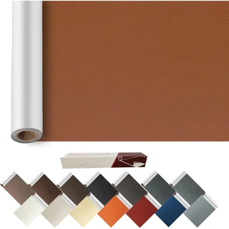 60x17 in Modern Synthetic Self-Adhesive Leather & Vinyl Repair Patch Kit, Upholstery Repair Tape for Couch, Furniture Seats - Light Brown #2