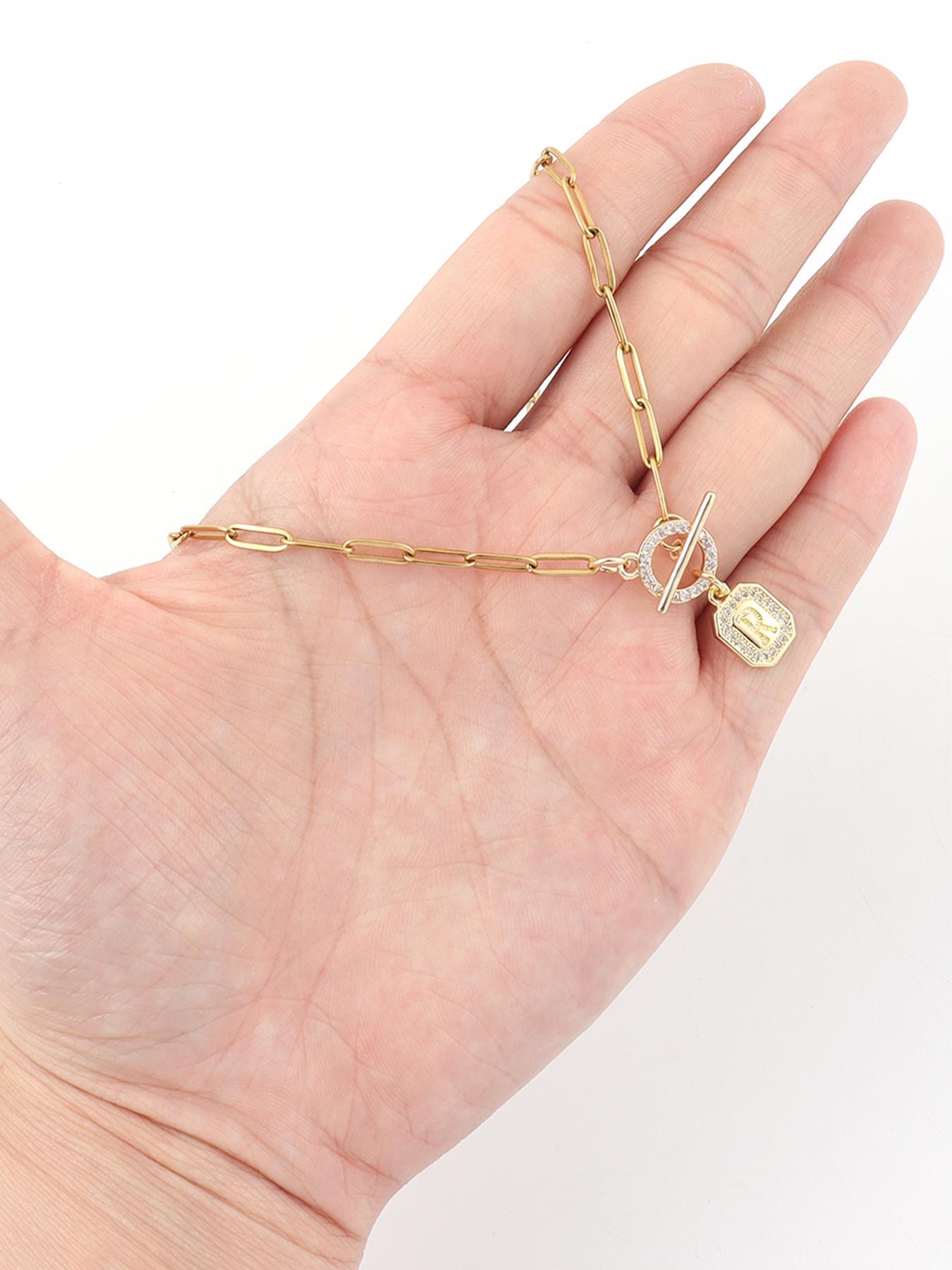 Initials Pendant Necklace for Women, Stainless Steel Paper Clip Chain Necklace, Letter Necklace, Fashion Jewelry for Party, Daily Decor, Trendy All-match & Exquisite Jewelry for Birthday Gift, Minimalist Chain