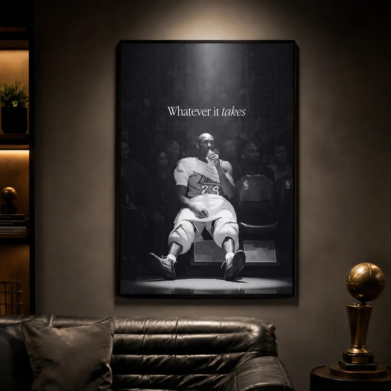 Kobe Bryant Whatever It Takes Canvas Wall Art Poster, Mamba Mentality Black and White Basketball Print, Motivational Gym Decor, Waterproof Canvas for Home Gym Bedroom Office Dorm Man Cave, Sports Room Decoration Gift for Men Teens Basketball Fans