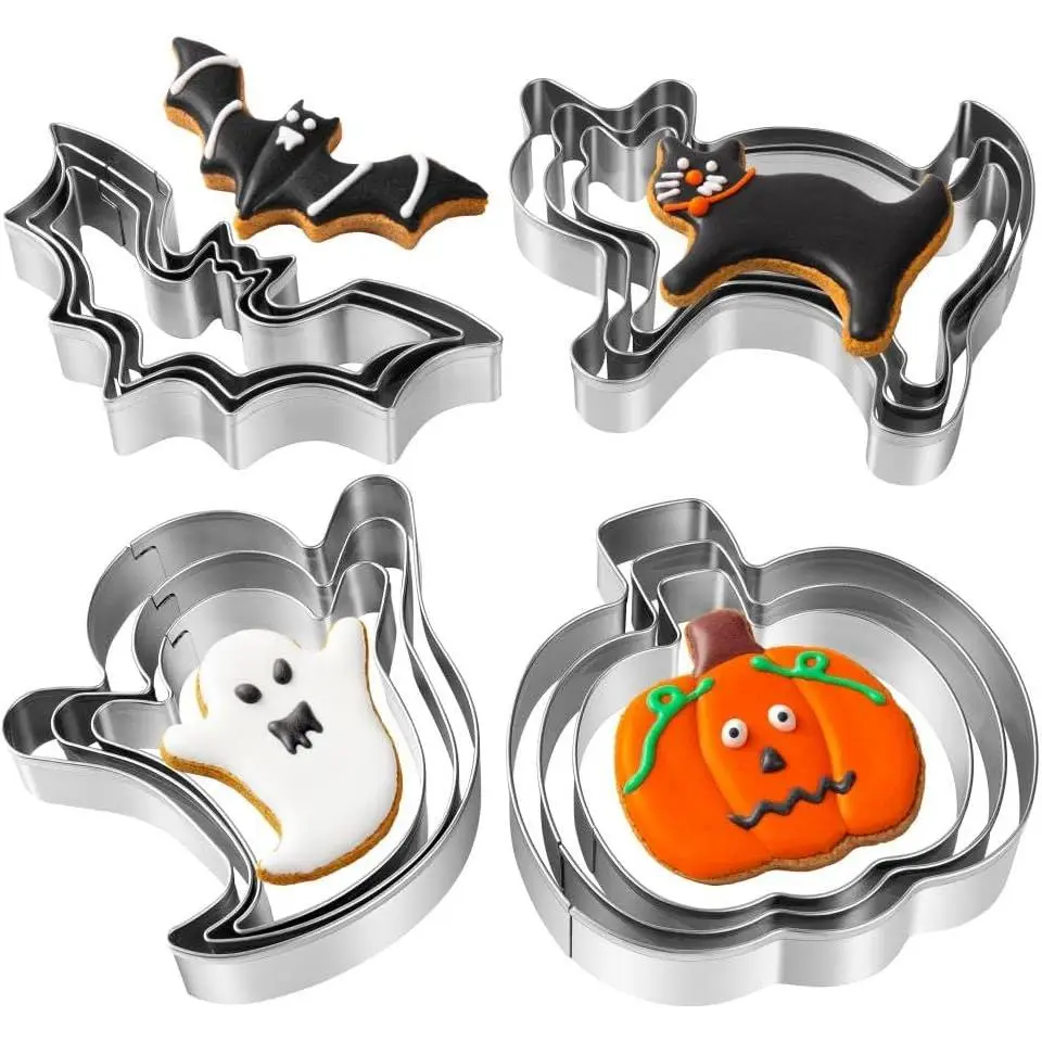 Halloween Cookie Cutters Set - 12 count Stainless Steel Halloween Cookie Cutters Shape,Pumpkin, , Bat and  Cookie  Shapes for Halloween  Party Decorations