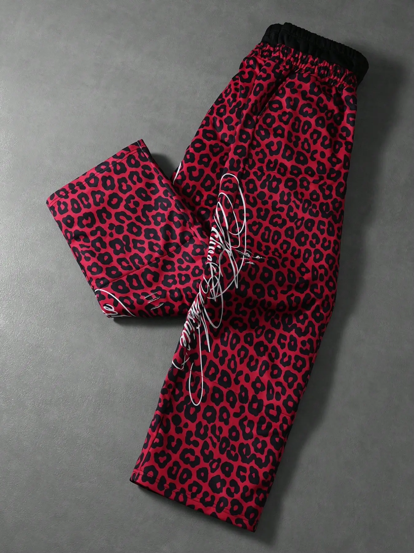 Base Leopard Print Sweatpants, Loose-Fit Drawstring Waist, Street Style, Unisex, All Seasons, Casual Long Pants