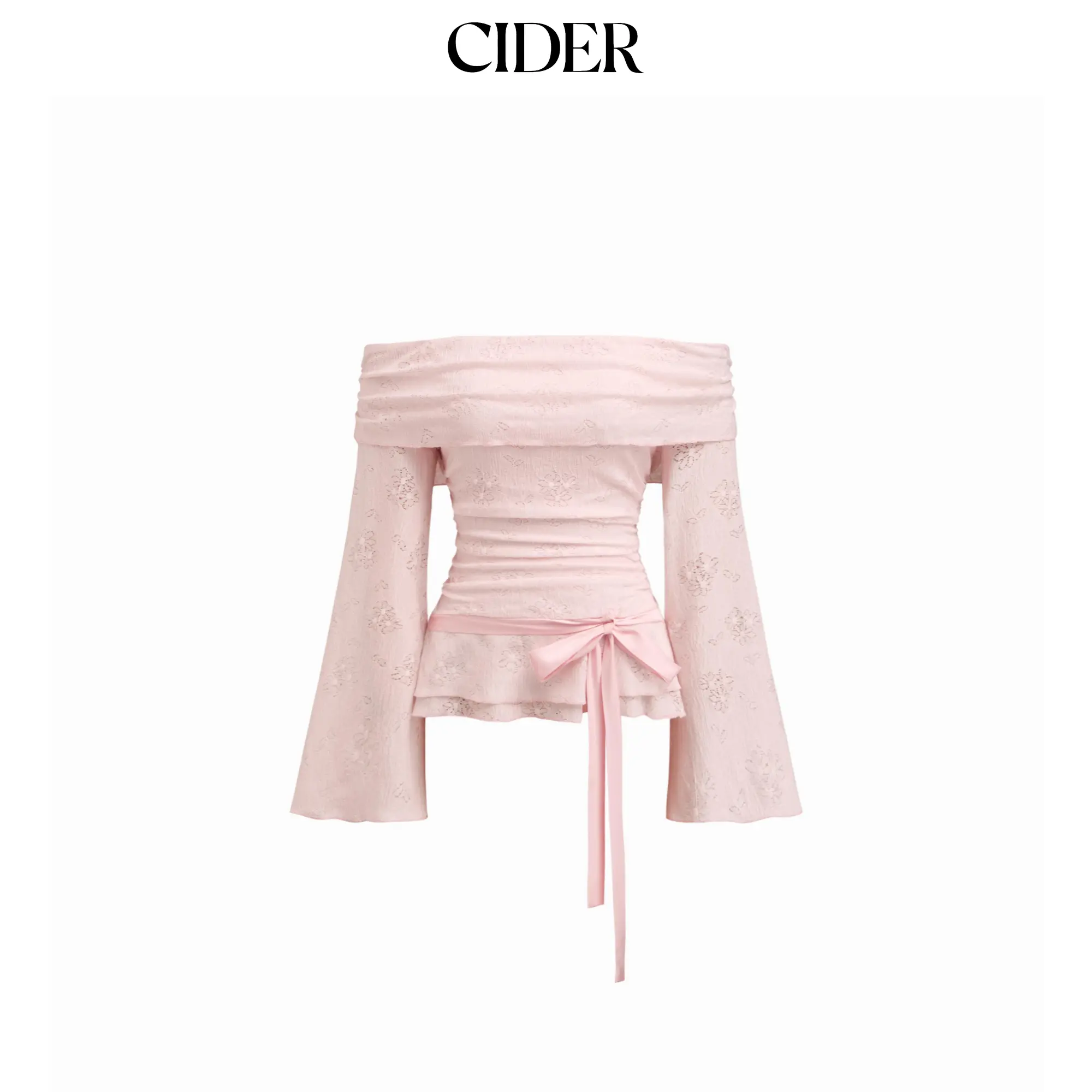 Cider Lace Off-shoulder Floral Knotted Ruched Long Sleeve Top SohoChic