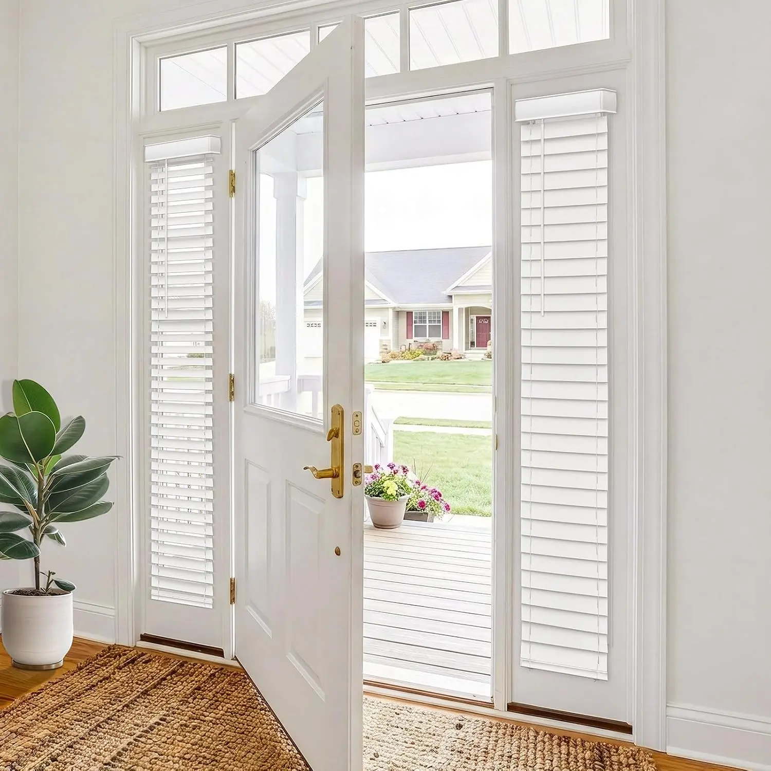 Cordless Sidelight Blinds 10" x 72" White Faux Wood Horizontal Window Blinds for Front Door 2" Slats with Adjustable Tilt Wand Privacy Light Control for Narrow Windows and Entryways 1 Pack