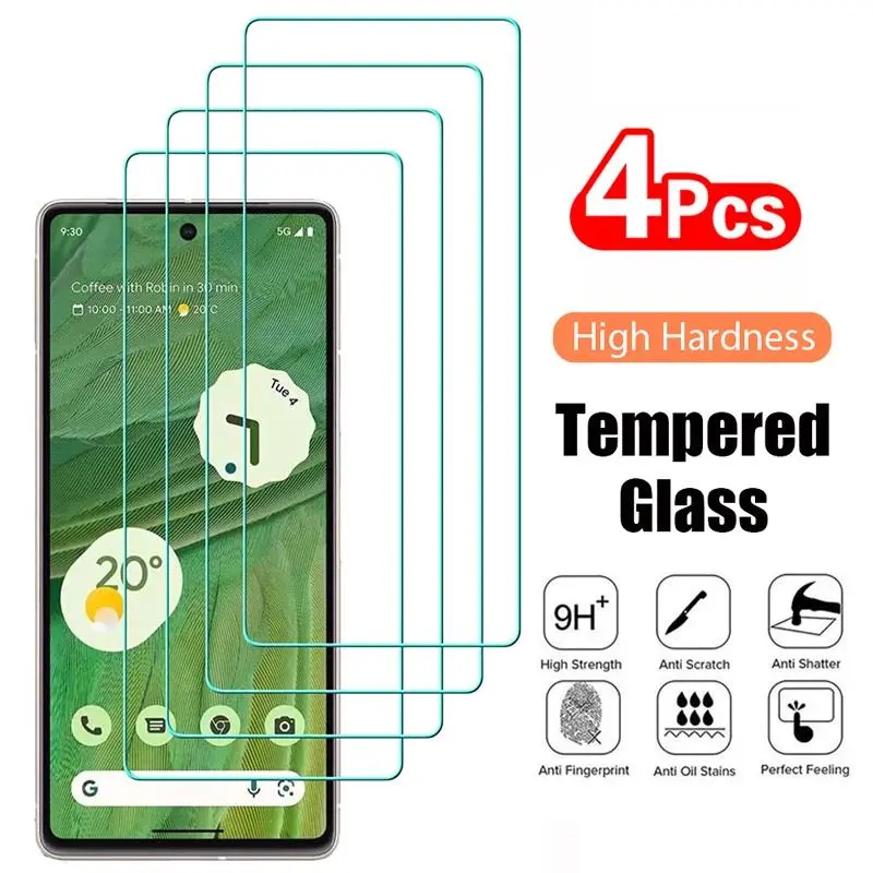 4PCS Tempered Glass for Google Pixel 9 10 8 Pro 9A 8A 7 7A 6 6A 5 4A 4 XL 3 Protective Transparent Screen Protector Film Glass